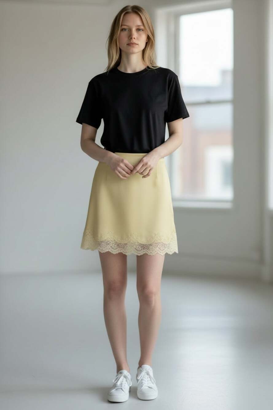 ABERCROMBIE & FITCH Skirt Size M NEW Yellow w/ Shorts Skort w/ Lace Hem $60